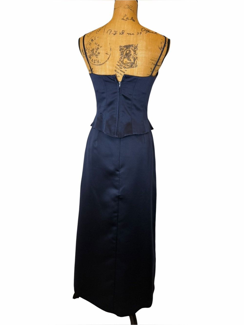 Vintage Michelangelo Navy Satin Beaded Corset Maxi Skirt Set USA Size 6 - Picture 9 of 10